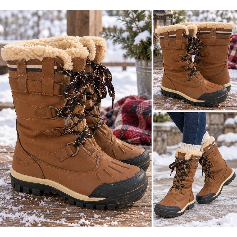 BEARPAW Desdemona 1706W Women 9 Hickory Brown Waterproof Snow Winter Boots